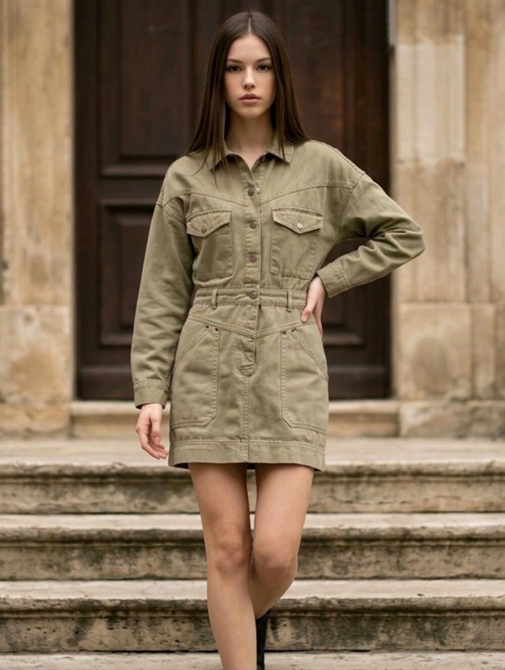 Miou Muse Olive Utility Jacket with Cinched Waist Size M